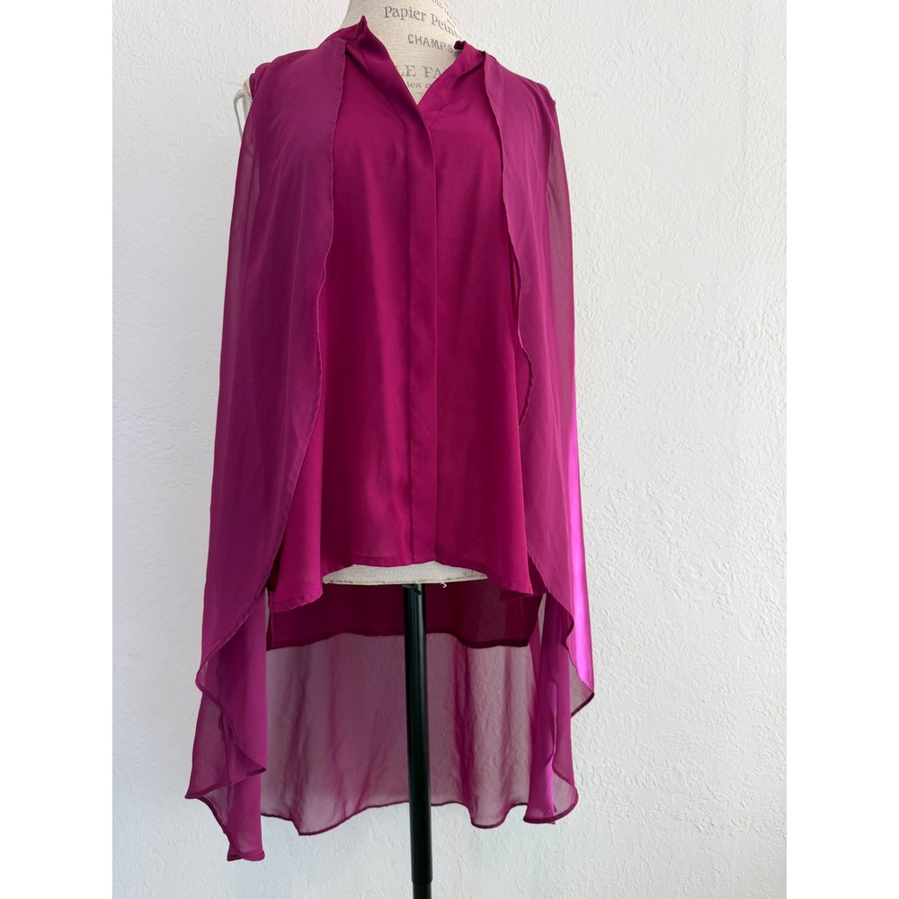 a.n.a A New Approach Magenta Purple High Low Sheer Overlay Blouse XL